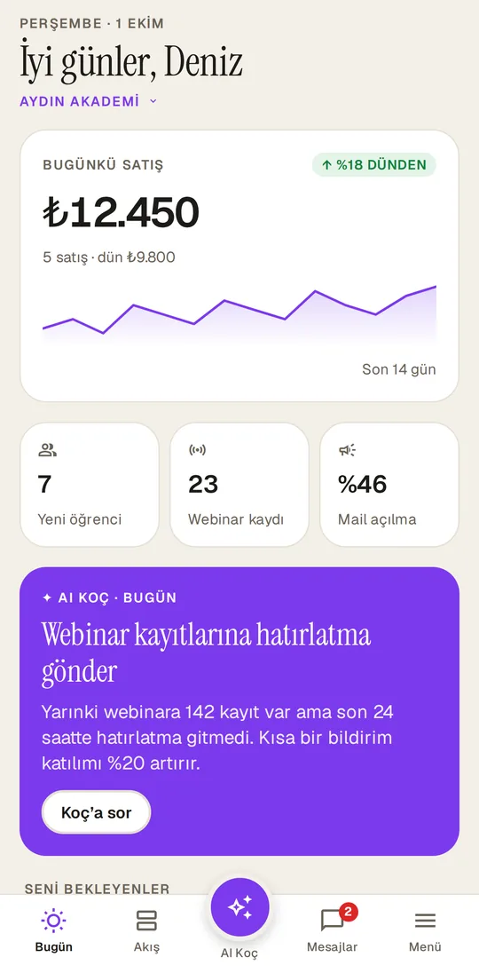 Mobil uygulama: Okulum ekranı (örnek veriler)