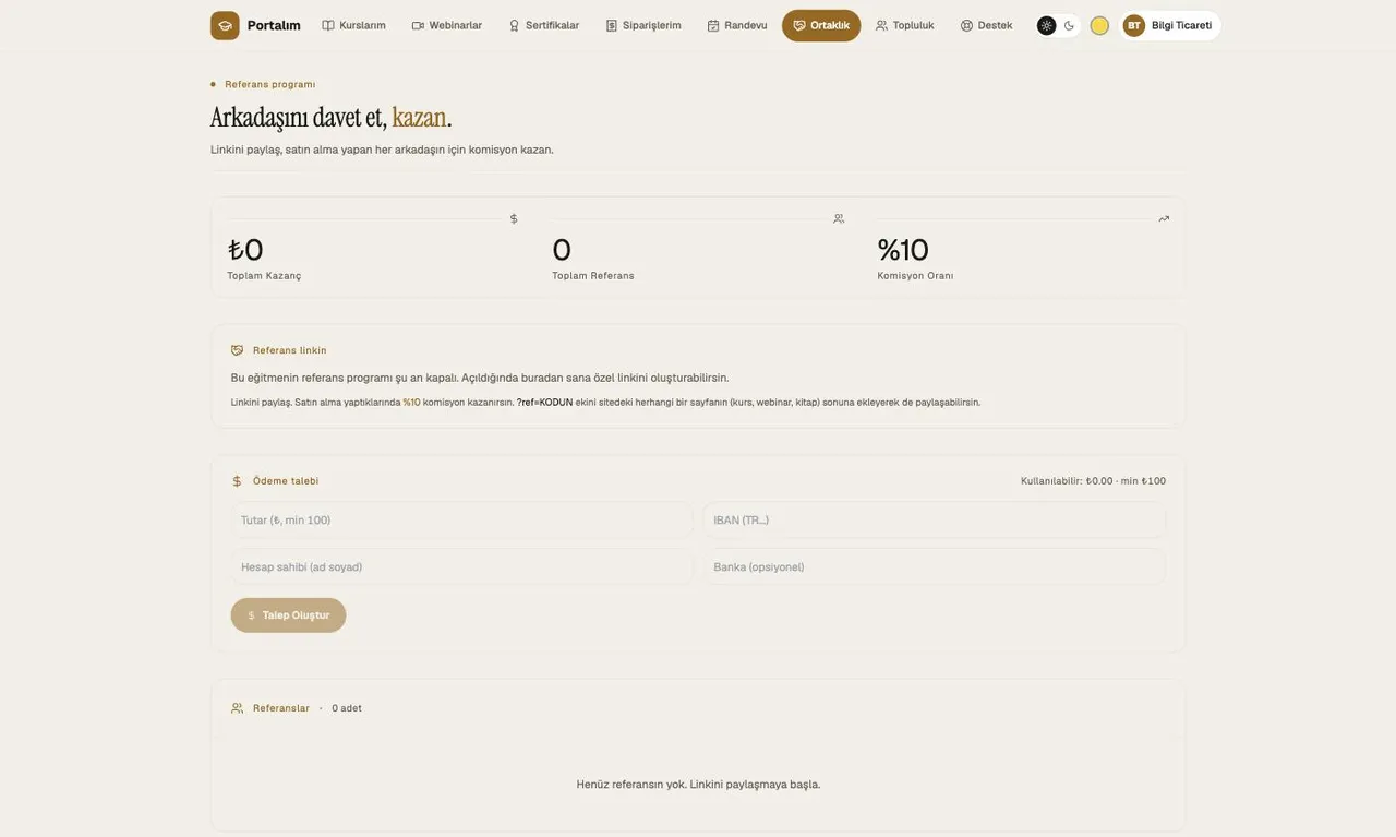 Portal › Ortaklık › Ödeme talebi ekranı