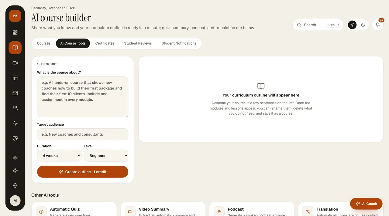 Courses › AI Course Tools screen