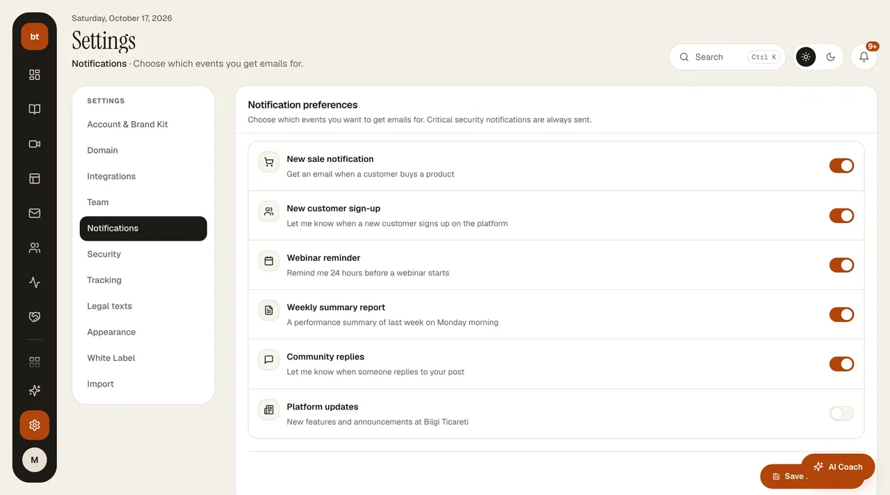 Settings › Notifications screen