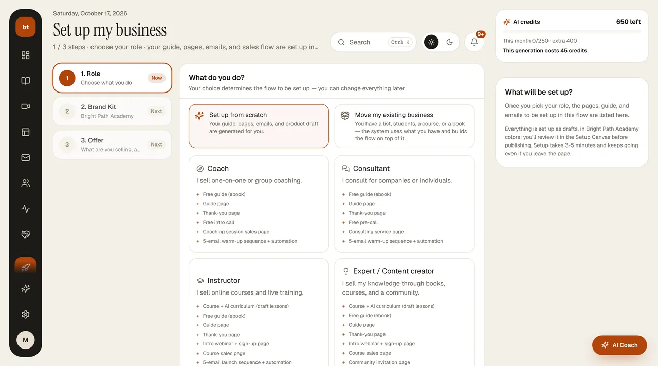 Set up my business screen