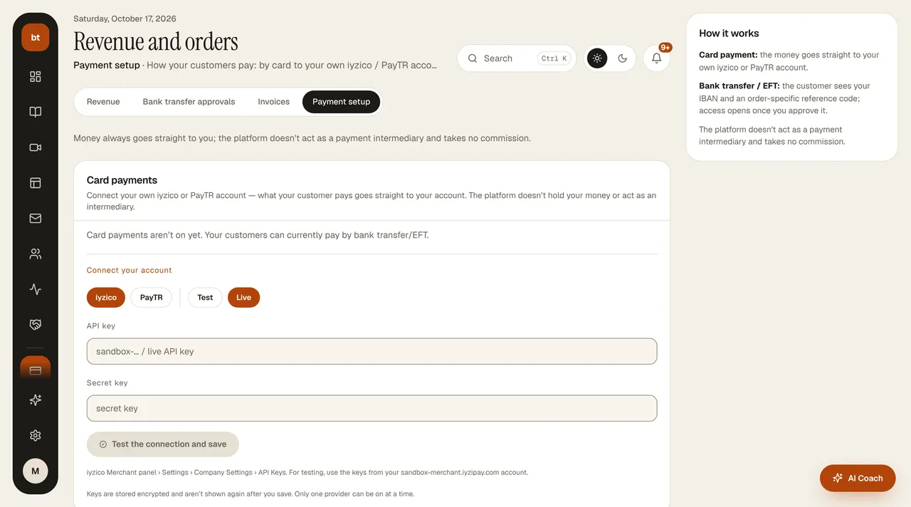 Revenue and orders › Payment infrastructure screen