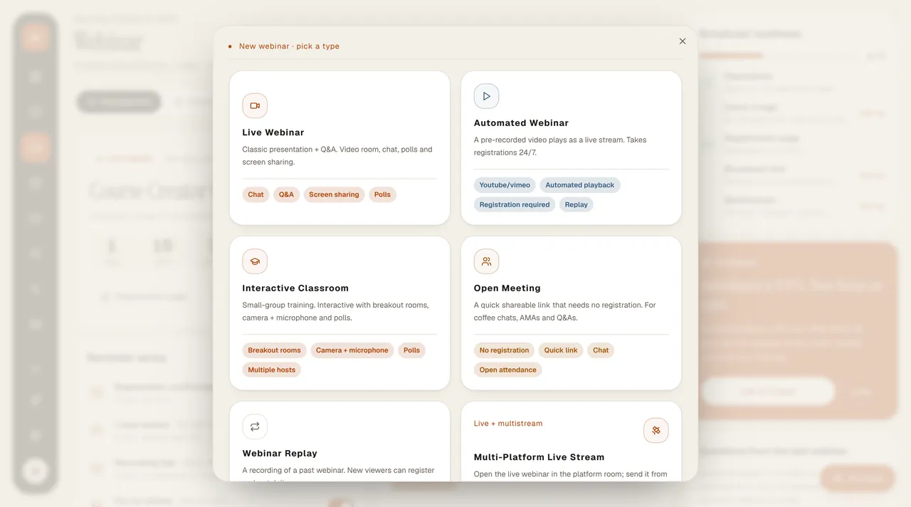 Webinar (Schedule webinar › choose a type) screen