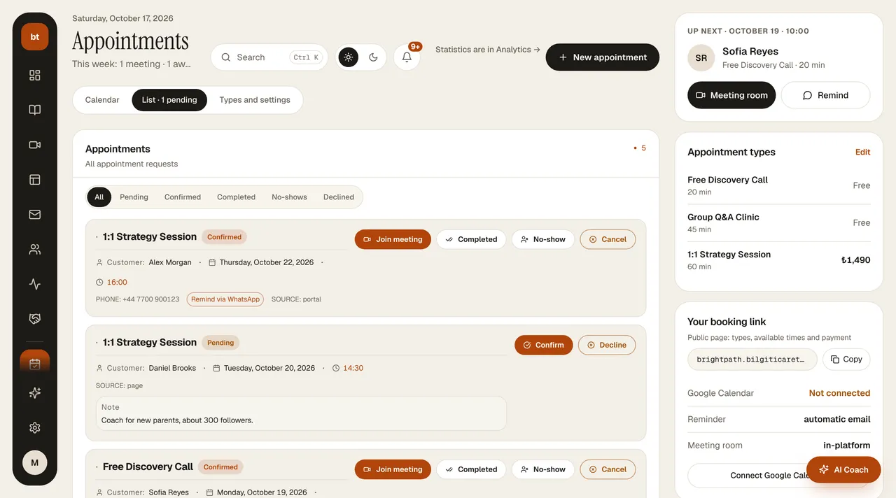 Appointments › List screen