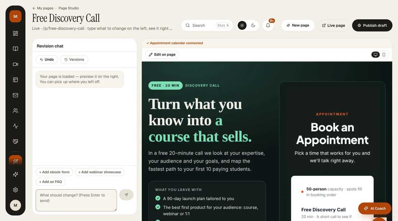 Page Studio › Revision chat screen