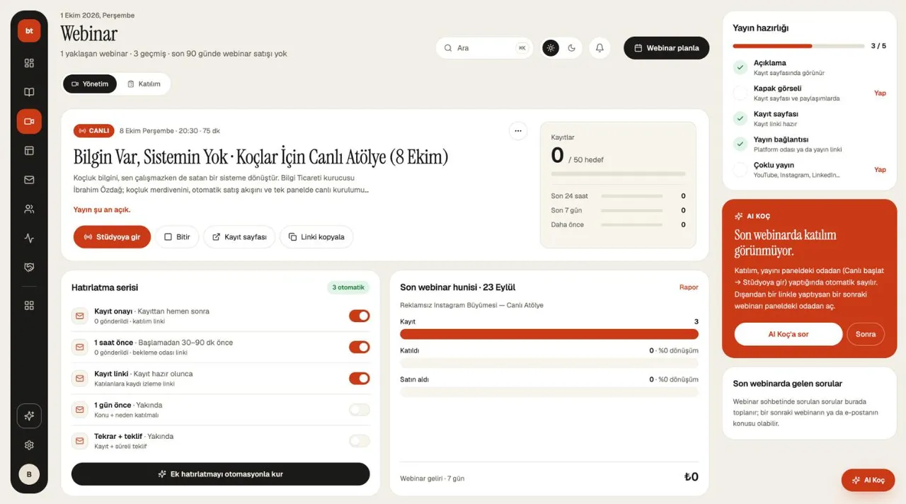 Webinar (Webinar planla › tip seç) ekranı
