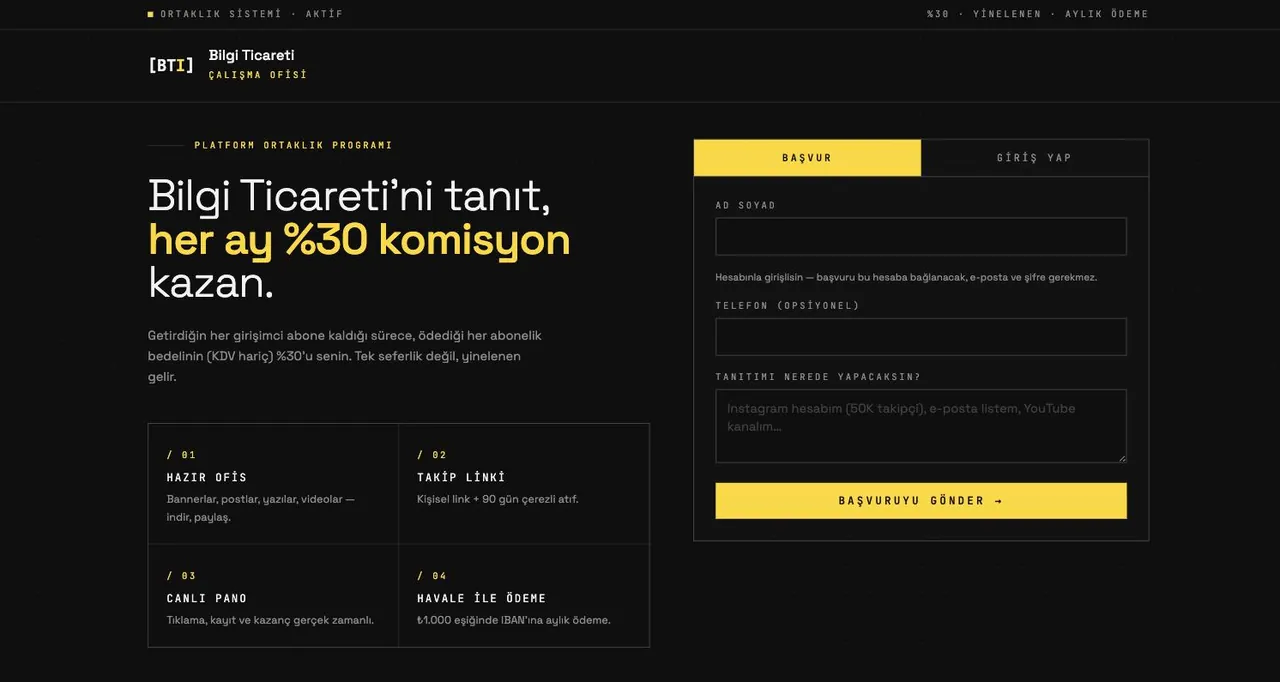 bilgiticareti.com/partner ekranı