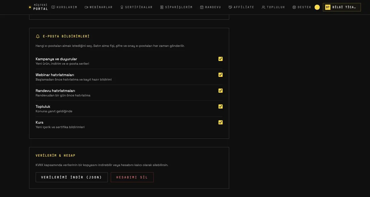 Öğrenci portalı › Profil › Verilerim & Hesap ekranı