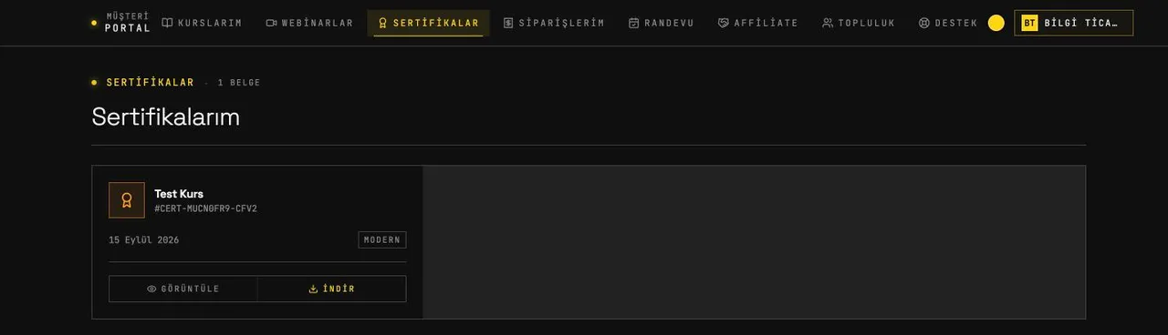 Portal › Sertifikalar ekranı